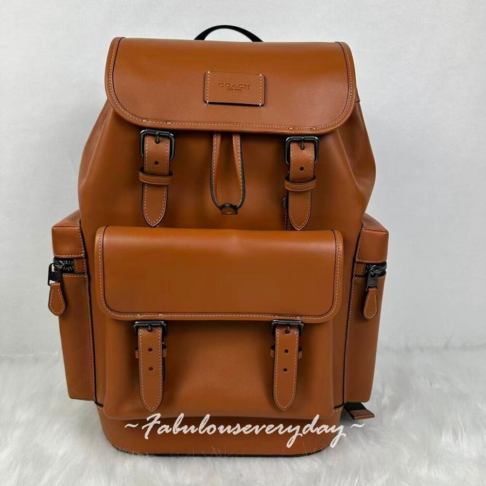 Coach MEN's Large Sprint Backpack Gunmetal/Tan Smooth grain Leather CDB61 NWT